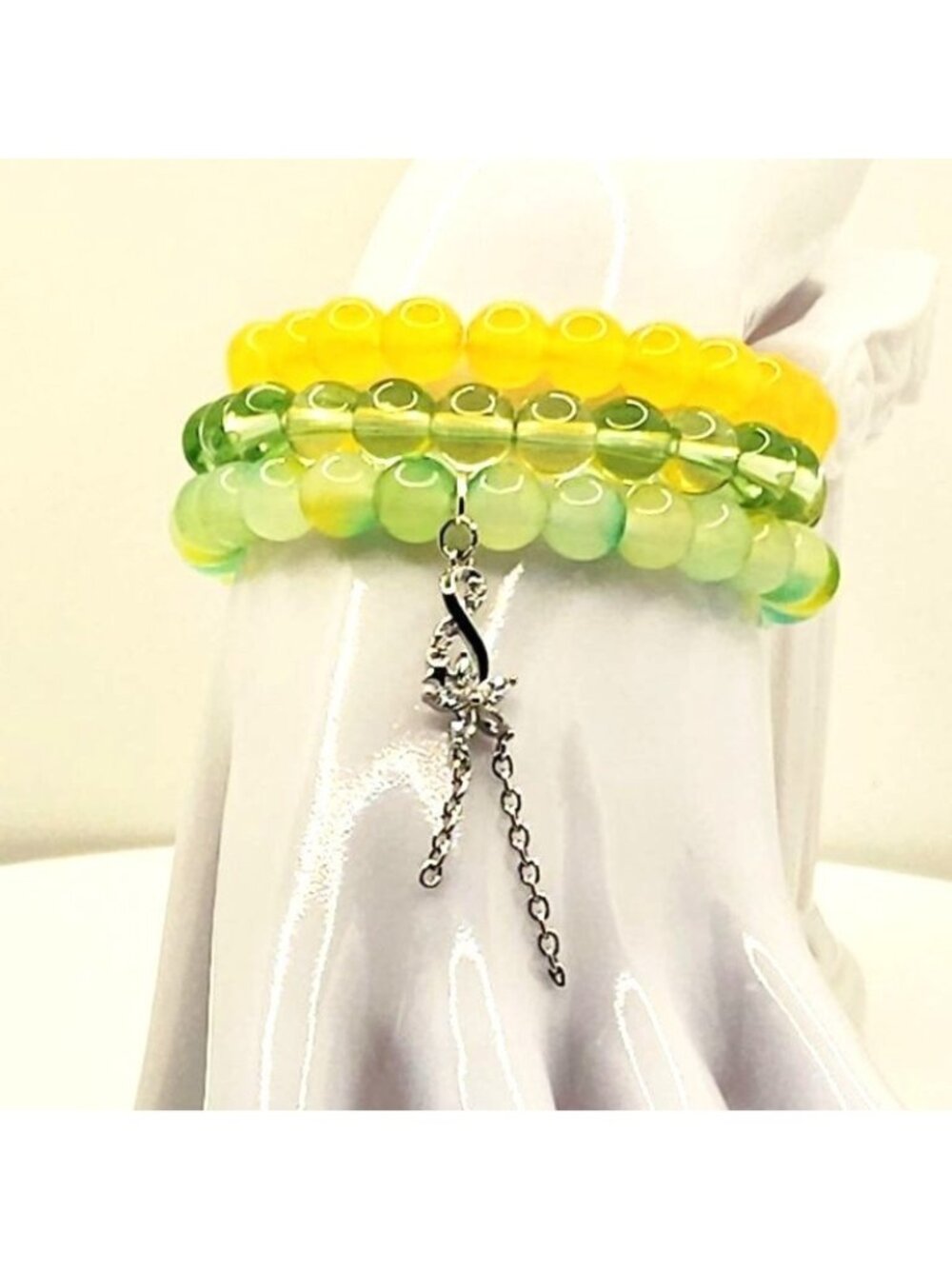 Yellow Green Bracelet Stack, Tropical Bracelet Set, Summer Beaded Bracelet, Lime